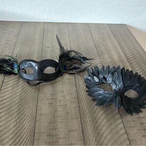Black Feather and Sequin Masquerade Masks